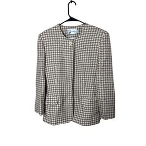 Vintage Prophecy Womens Wool Blazer Houndstooth Button Front Jacket Size 12